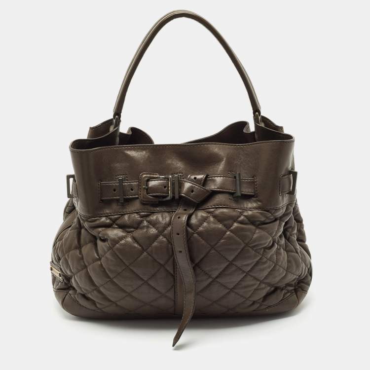Pre Owned Burberry Olive Green Quilted Leather Medium Enmore Hobo