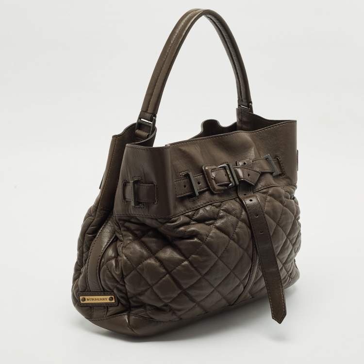 Pre Owned Burberry Olive Green Quilted Leather Medium Enmore Hobo