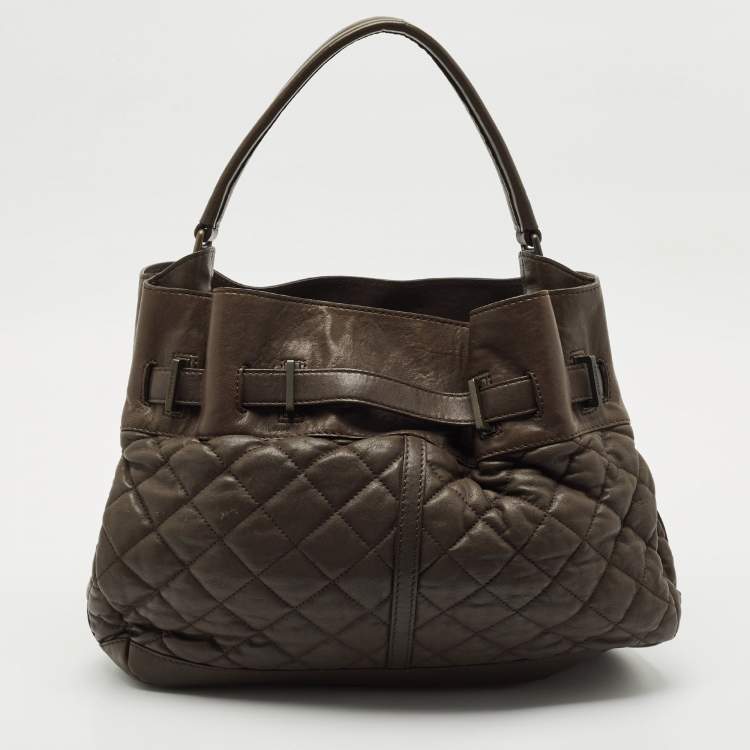 Pre Owned Burberry Olive Green Quilted Leather Medium Enmore Hobo