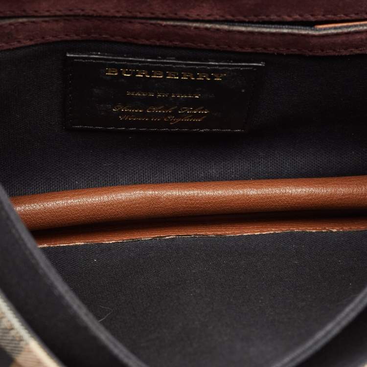 Pre Owned Burberry Brown House Check Canvas and Leather Small Macken Crossbody Bag