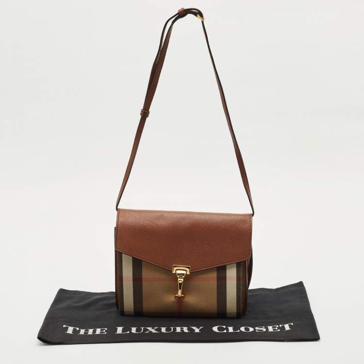 Pre Owned Burberry Brown House Check Canvas and Leather Small Macken Crossbody Bag