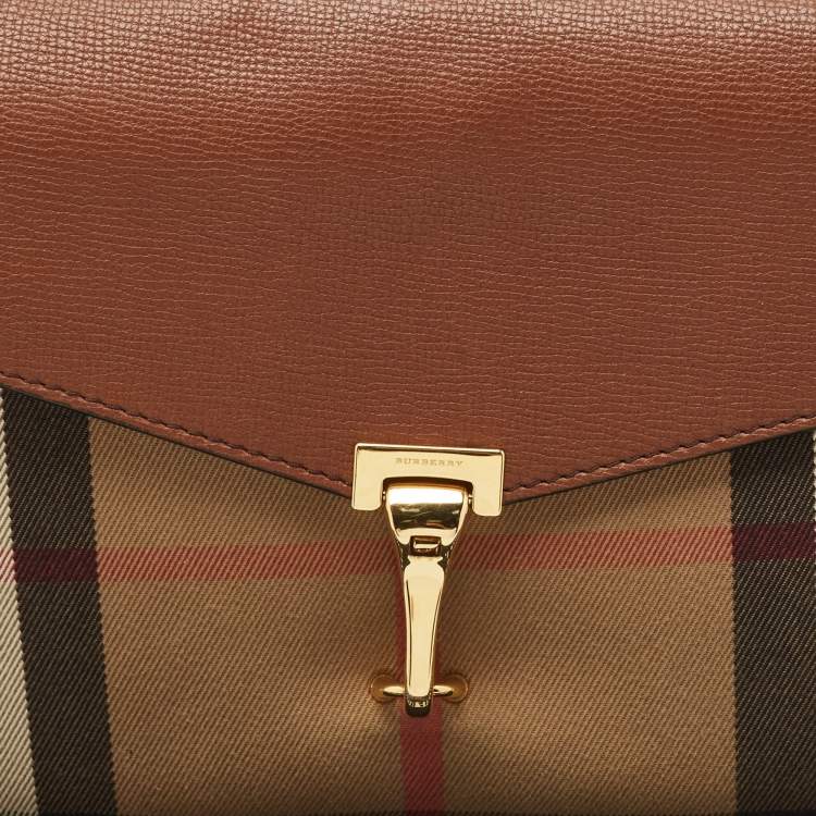 Pre Owned Burberry Brown House Check Canvas and Leather Small Macken Crossbody Bag