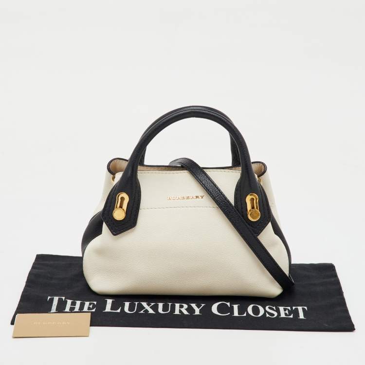 Pre Owned Burberry OffWhite/Black Leather Milton Satchel