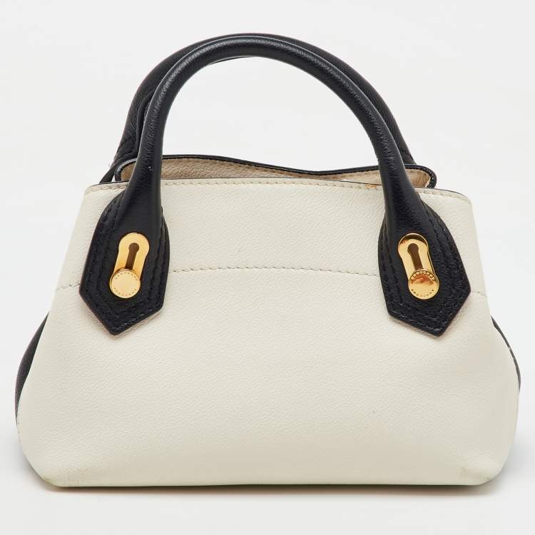 Pre Owned Burberry OffWhite/Black Leather Milton Satchel