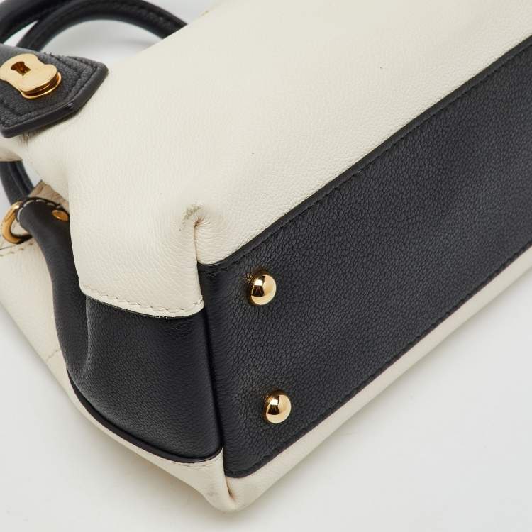 Pre Owned Burberry OffWhite/Black Leather Milton Satchel