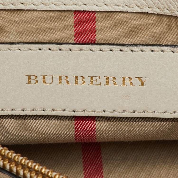 Pre Owned Burberry OffWhite/Black Leather Milton Satchel