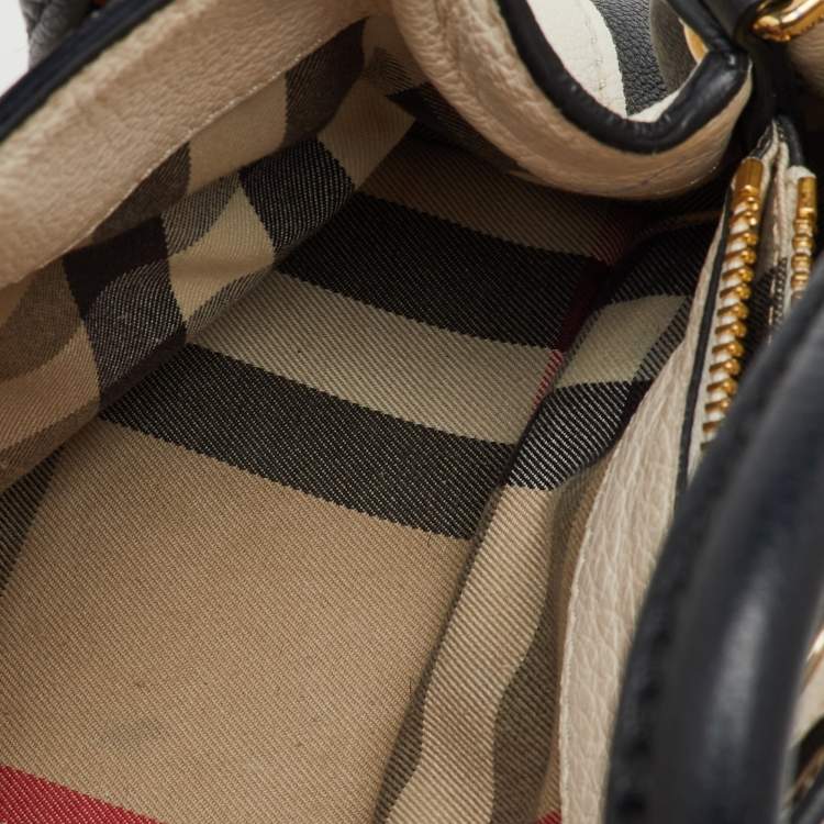 Pre Owned Burberry OffWhite/Black Leather Milton Satchel
