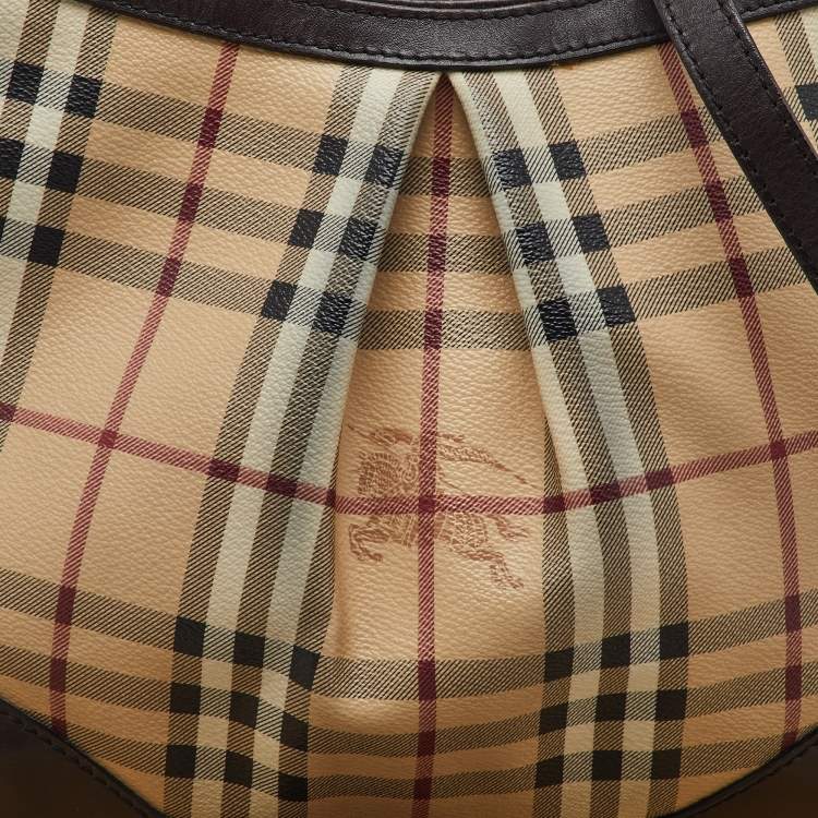 Pre Owned Burberry Beige/Brown Haymarket Check Coated Canvas and Leather Hartham Crossbody Bag