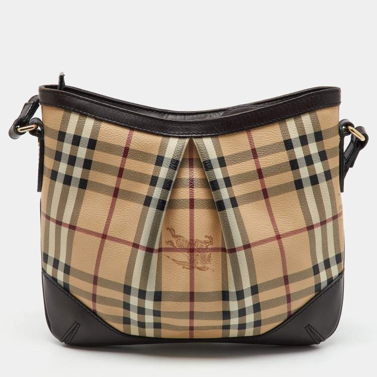 Pre Owned Burberry Beige/Brown Haymarket Check Coated Canvas and Leather Hartham Crossbody Bag