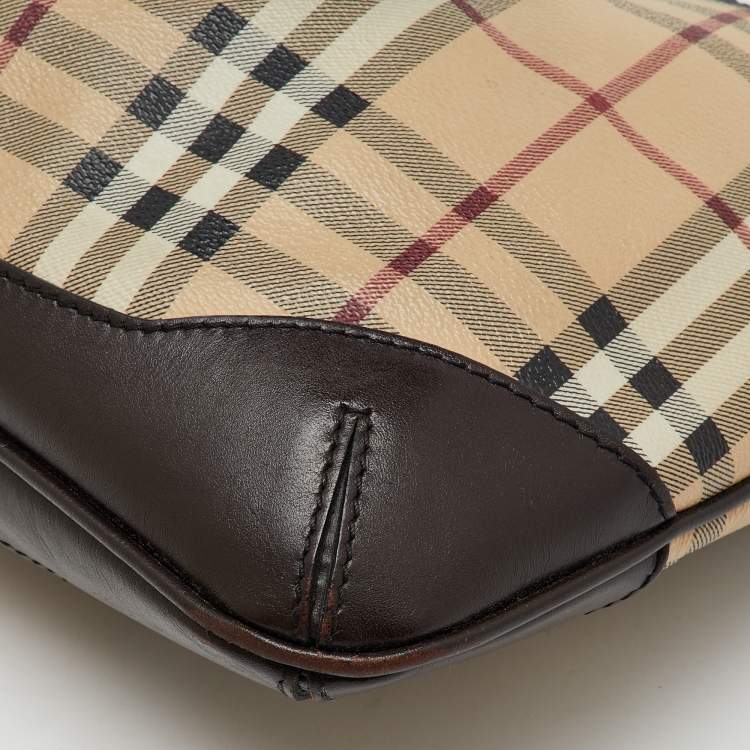 Pre Owned Burberry Beige/Brown Haymarket Check Coated Canvas and Leather Hartham Crossbody Bag