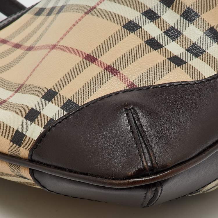 Pre Owned Burberry Beige/Brown Haymarket Check Coated Canvas and Leather Hartham Crossbody Bag