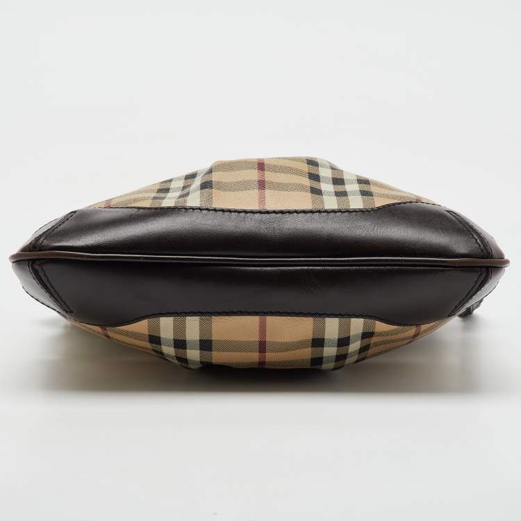 Pre Owned Burberry Beige/Brown Haymarket Check Coated Canvas and Leather Hartham Crossbody Bag