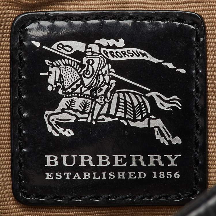 Pre Owned Burberry Beige/Black Supernova Check PVC and Patent Leather Larkin Hobo