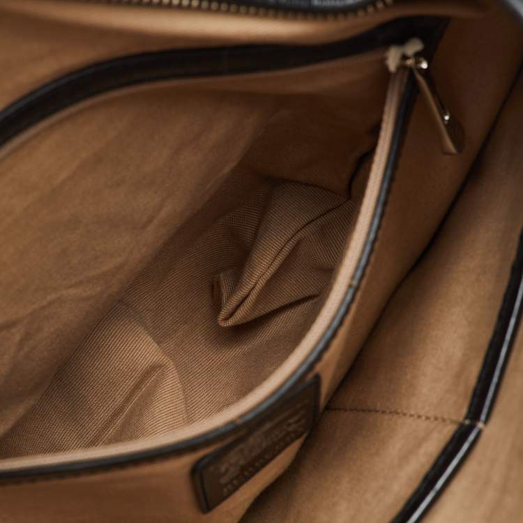 Pre Owned Burberry Beige/Black Supernova Check PVC and Patent Leather Larkin Hobo