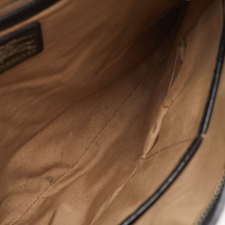 Pre Owned Burberry Beige/Black Supernova Check PVC and Patent Leather Larkin Hobo