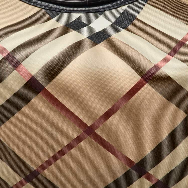 Pre Owned Burberry Beige/Black Supernova Check PVC and Patent Leather Larkin Hobo
