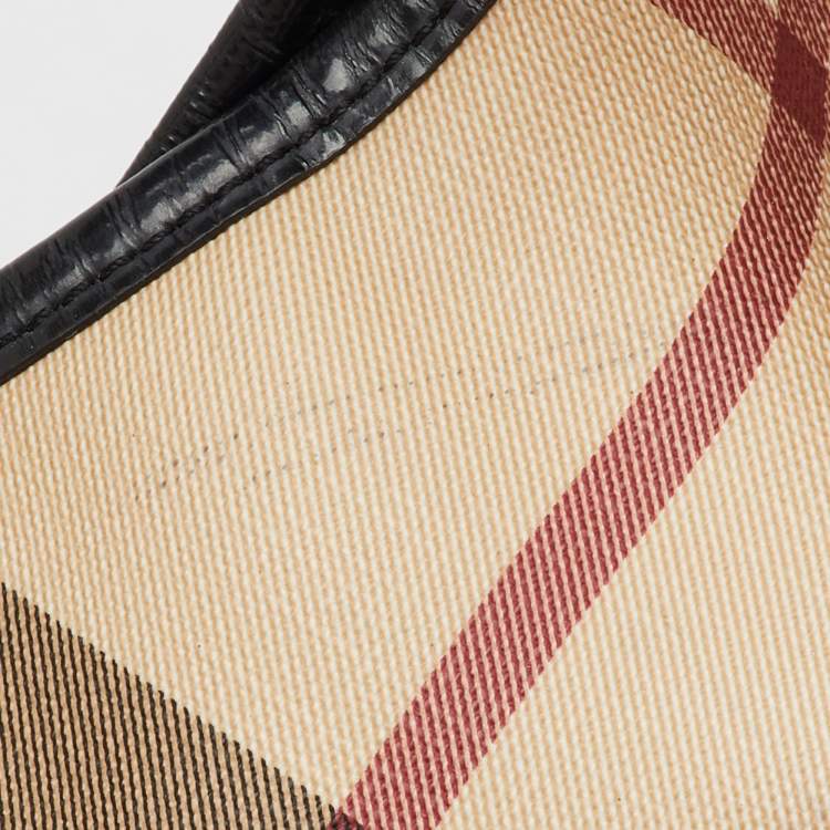 Pre Owned Burberry Beige/Black Supernova Check PVC and Patent Leather Larkin Hobo