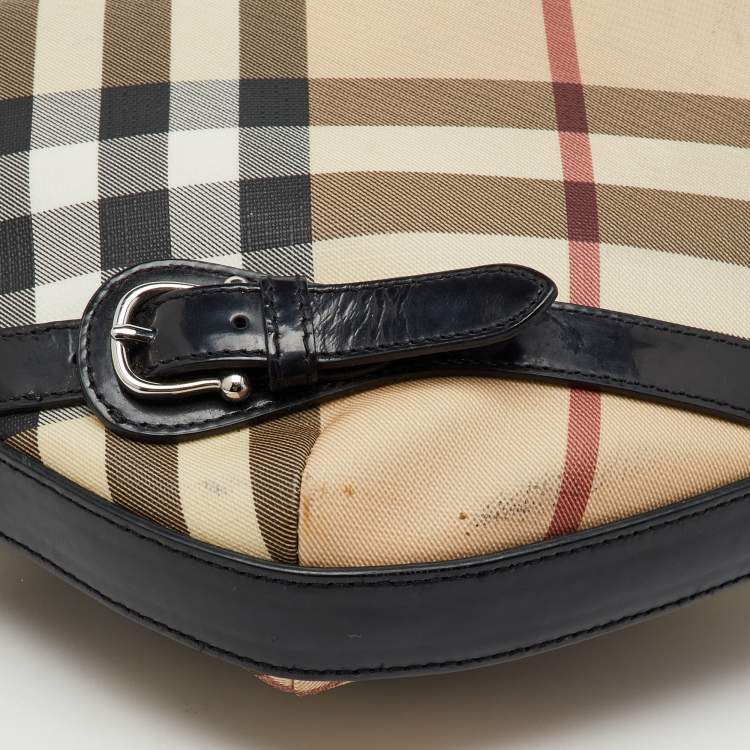 Pre Owned Burberry Beige/Black Supernova Check PVC and Patent Leather Larkin Hobo