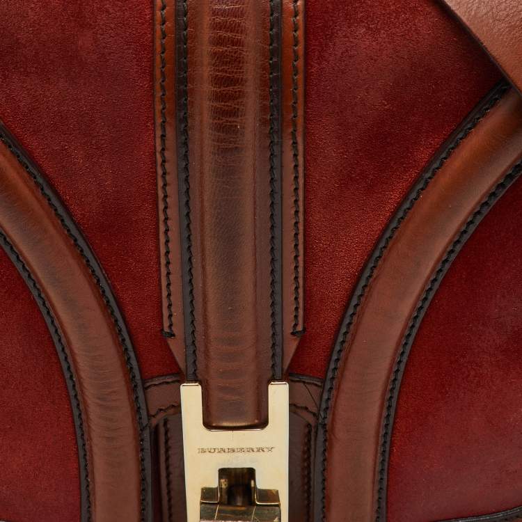 Pre Owned Burberry Brown Suede and Leather Brickfield Flap Crossbody Bag