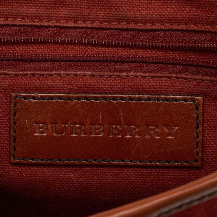 Pre Owned Burberry Brown Suede and Leather Brickfield Flap Crossbody Bag