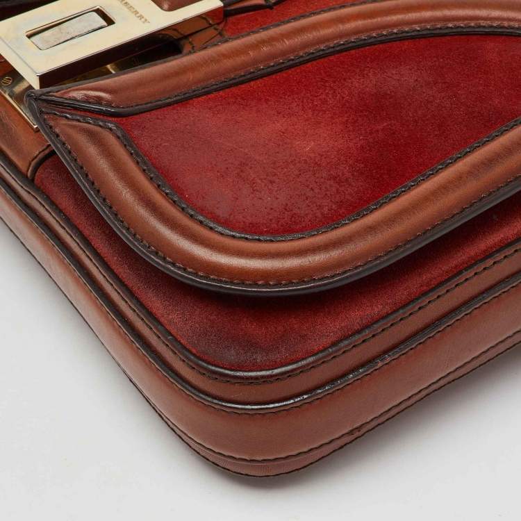 Pre Owned Burberry Brown Suede and Leather Brickfield Flap Crossbody Bag