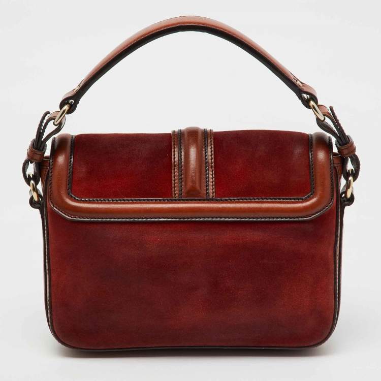 Pre Owned Burberry Brown Suede and Leather Brickfield Flap Crossbody Bag