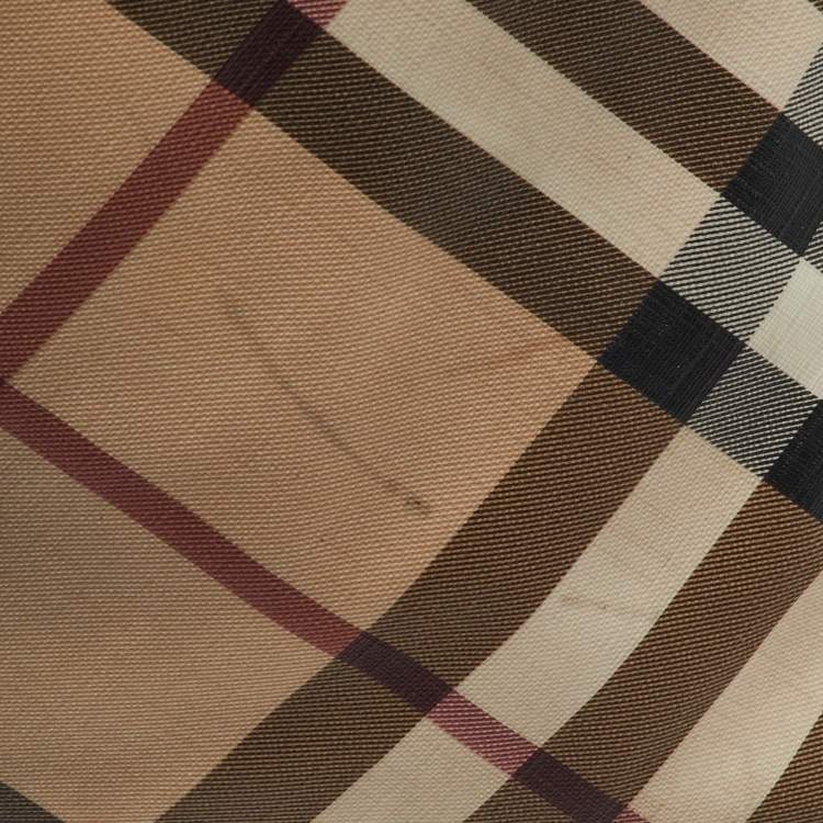 Pre Owned Burberry Beige/Burgundy Nova Check PVC and Patent Leather Drawstring Hobo