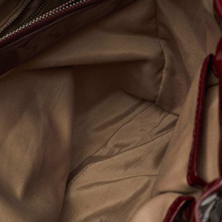 Pre Owned Burberry Beige/Burgundy Nova Check PVC and Patent Leather Drawstring Hobo