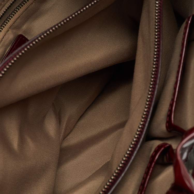Pre Owned Burberry Beige/Burgundy Nova Check PVC and Patent Leather Drawstring Hobo