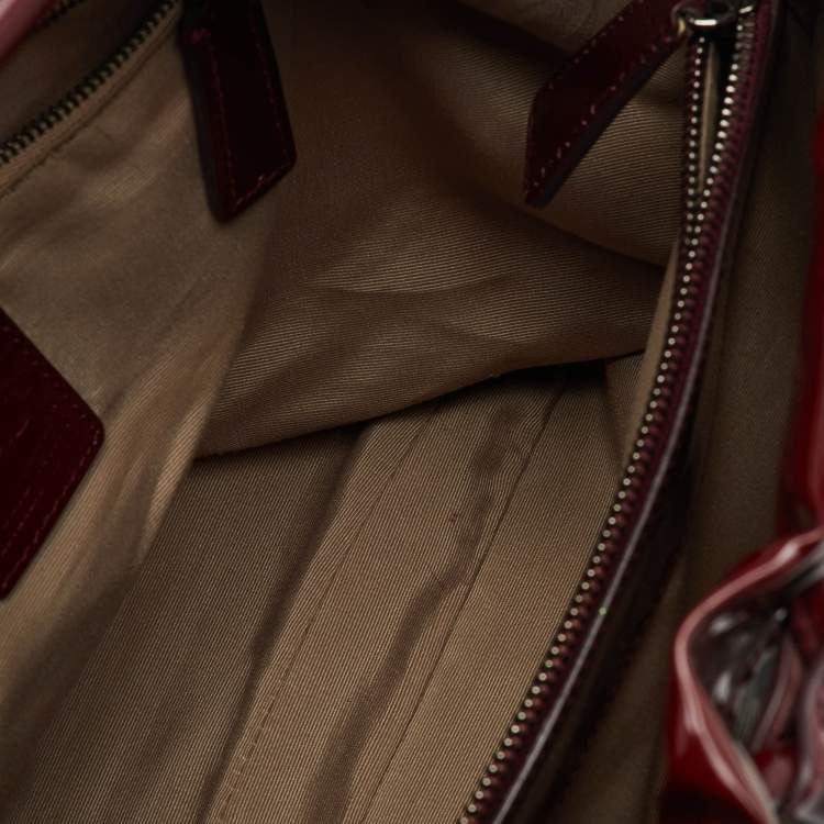 Pre Owned Burberry Beige/Burgundy Nova Check PVC and Patent Leather Drawstring Hobo