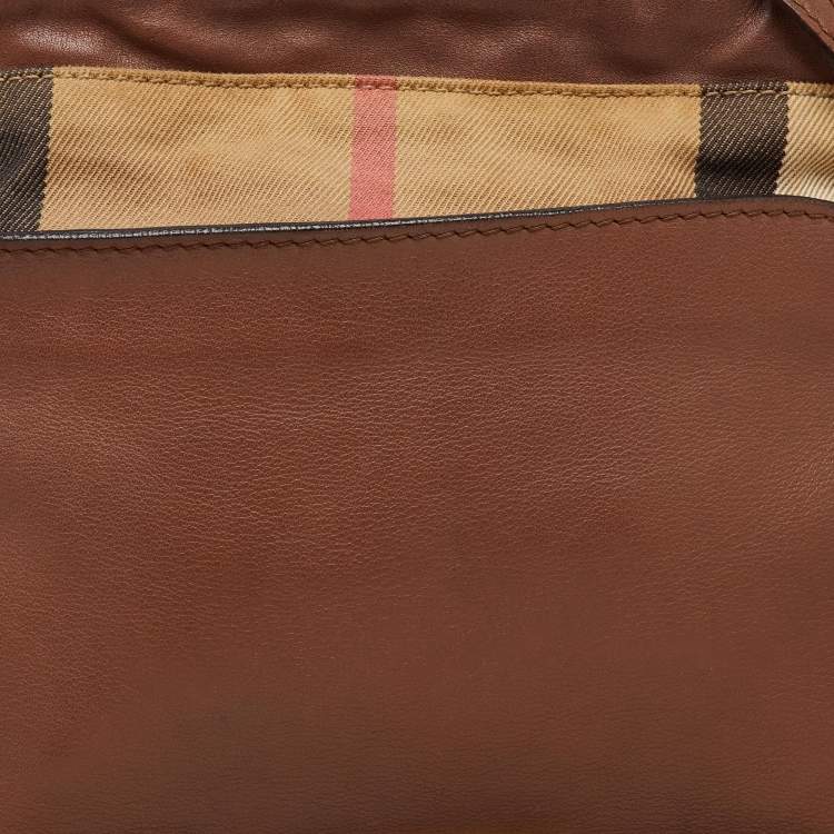 Pre Owned Burberry Brown/Beige House Check Canvas and Leather Little Crush Crossbody Bag