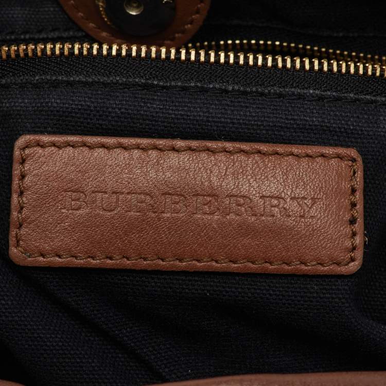 Pre Owned Burberry Brown/Beige House Check Canvas and Leather Little Crush Crossbody Bag