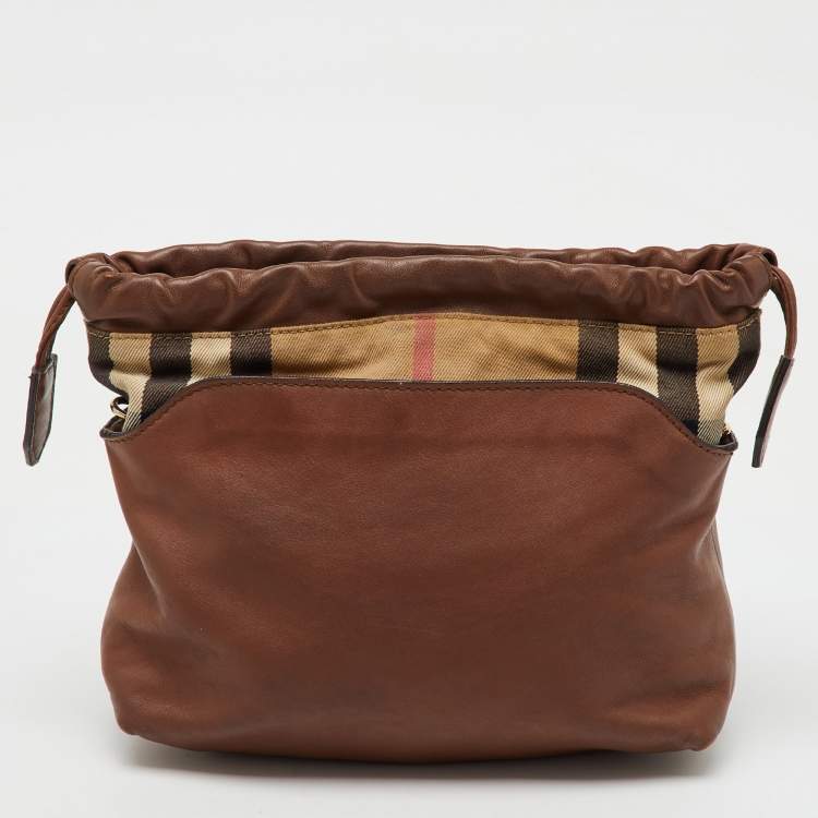 Pre Owned Burberry Brown/Beige House Check Canvas and Leather Little Crush Crossbody Bag