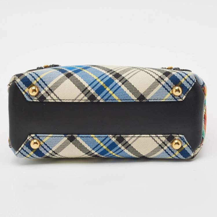 Pre Owned Burberry Multicolor Tartan Mix Fabric and Leather Small Banner Tote