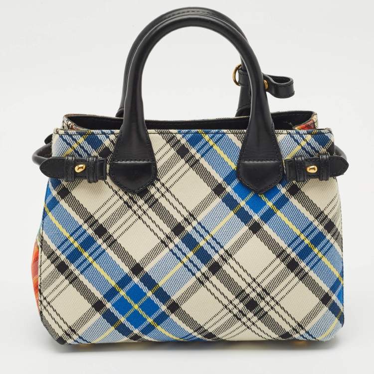 Pre Owned Burberry Multicolor Tartan Mix Fabric and Leather Small Banner Tote