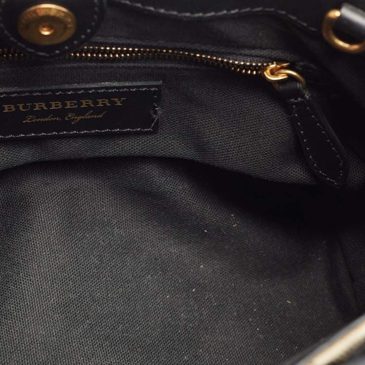 Pre Owned Burberry Multicolor Tartan Mix Fabric and Leather Small Banner Tote