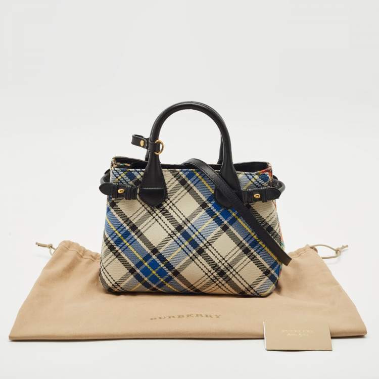 Pre Owned Burberry Multicolor Tartan Mix Fabric and Leather Small Banner Tote