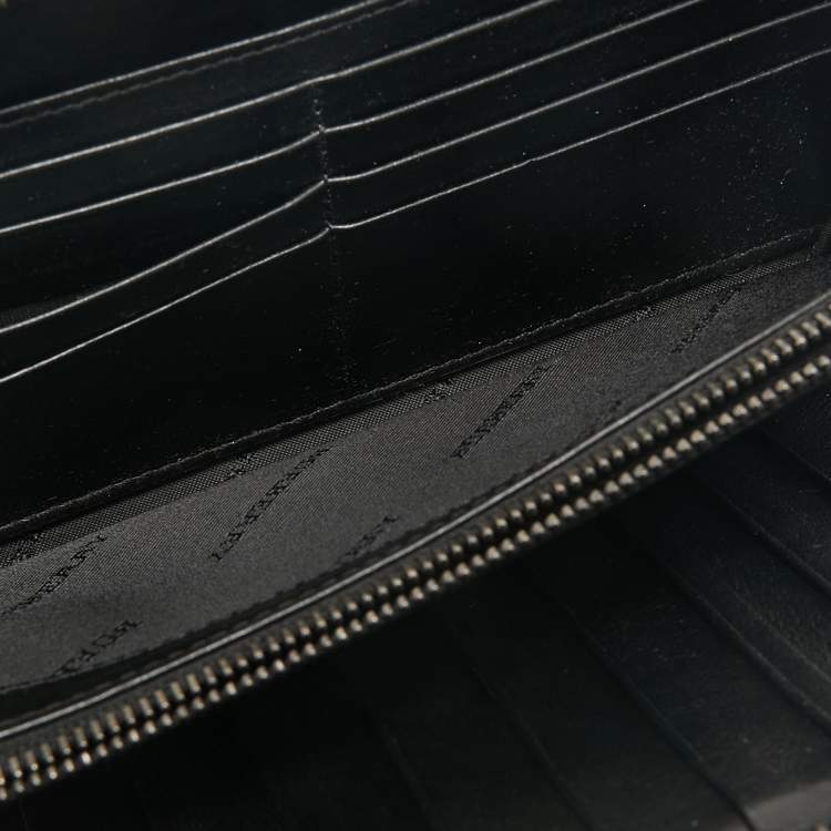 Pre Owned Burberry Black Embossed Check Leather Zip Continental Wallet