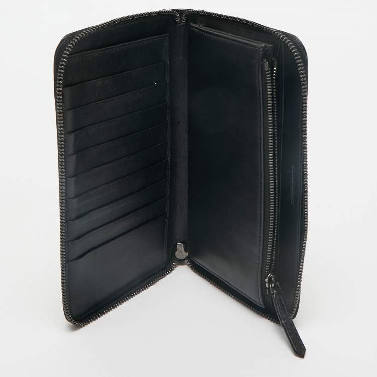Pre Owned Burberry Black Embossed Check Leather Zip Continental Wallet