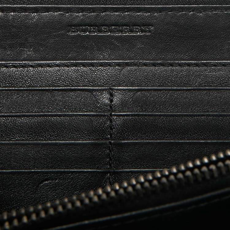 Pre Owned Burberry Black Embossed Check Leather Zip Continental Wallet