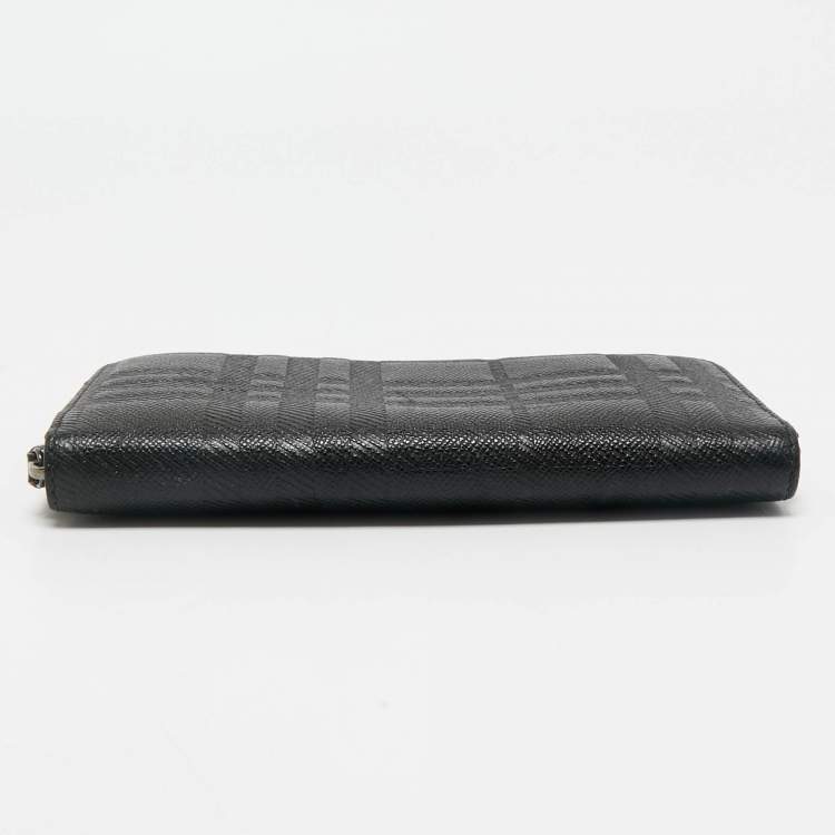 Pre Owned Burberry Black Embossed Check Leather Zip Continental Wallet