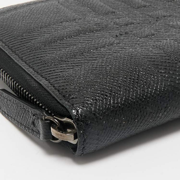 Pre Owned Burberry Black Embossed Check Leather Zip Continental Wallet