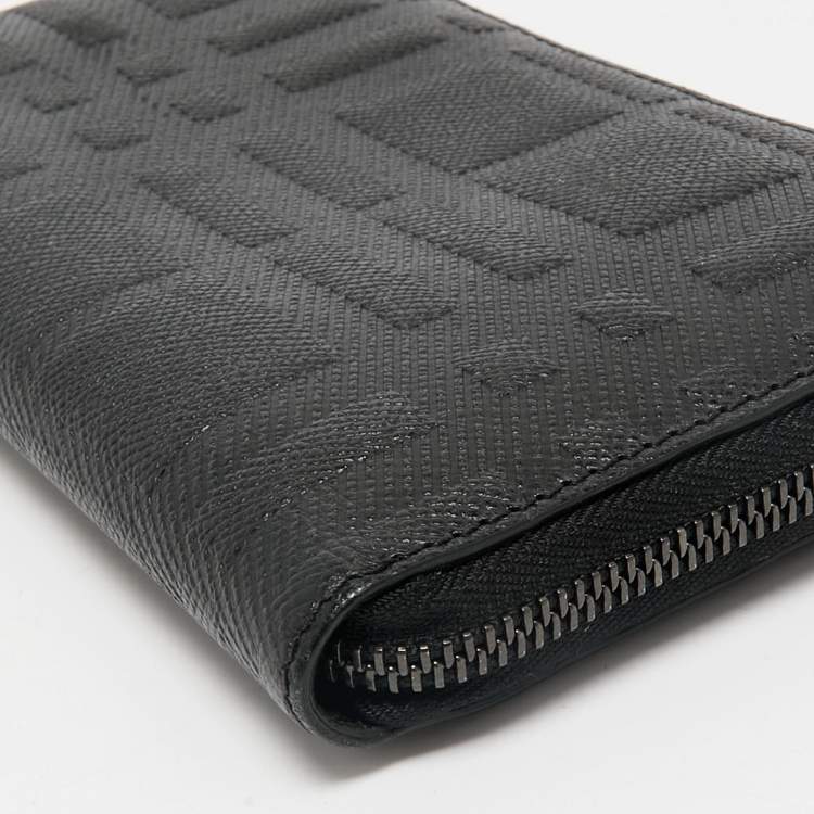 Pre Owned Burberry Black Embossed Check Leather Zip Continental Wallet