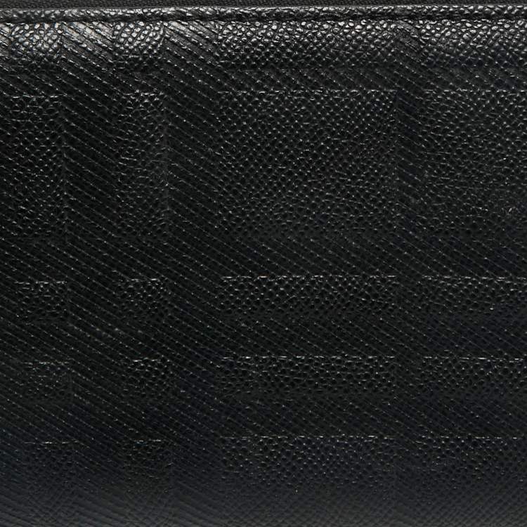 Pre Owned Burberry Black Embossed Check Leather Zip Continental Wallet