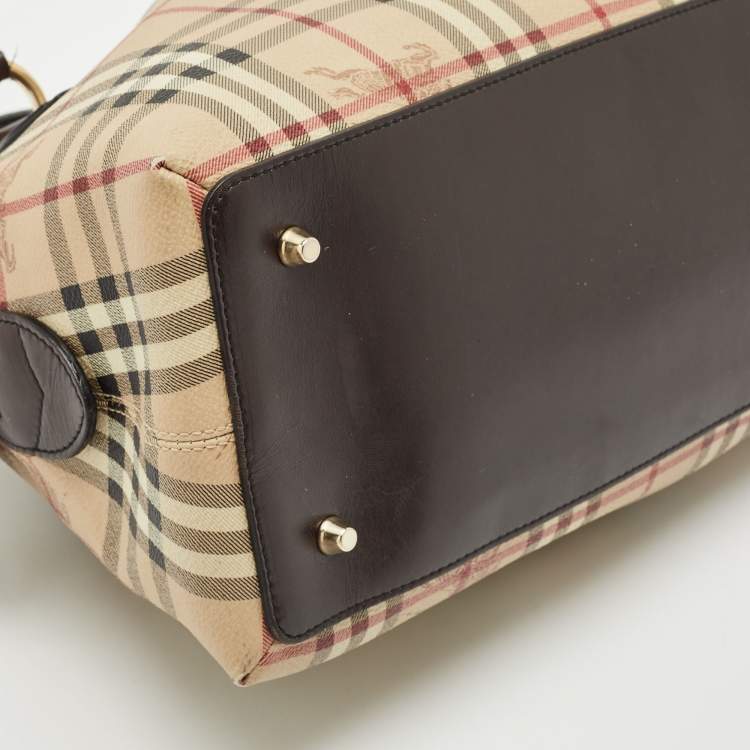 Pre Owned Burberry Beige/Brown Haymarket Check PVC Thornley Satchel