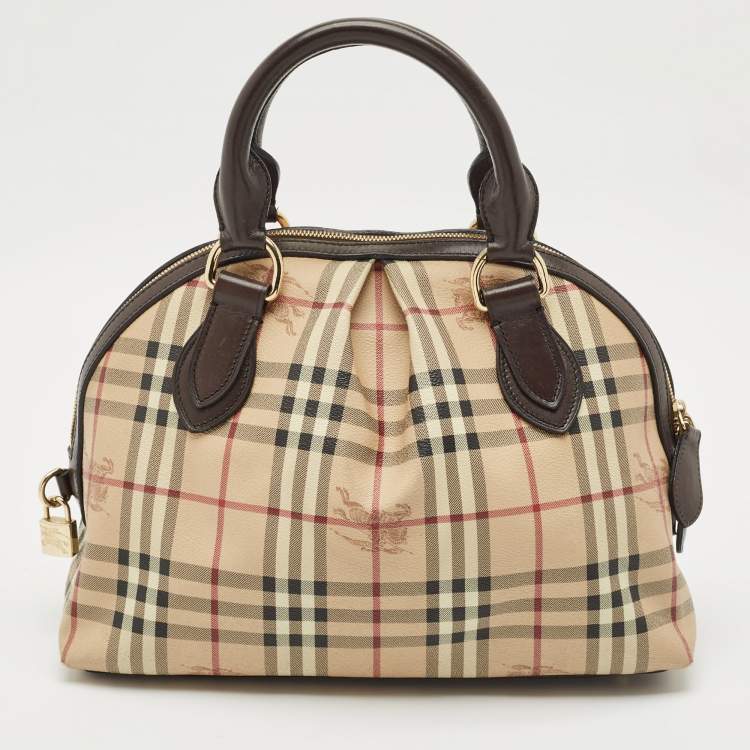Pre Owned Burberry Beige/Brown Haymarket Check PVC Thornley Satchel