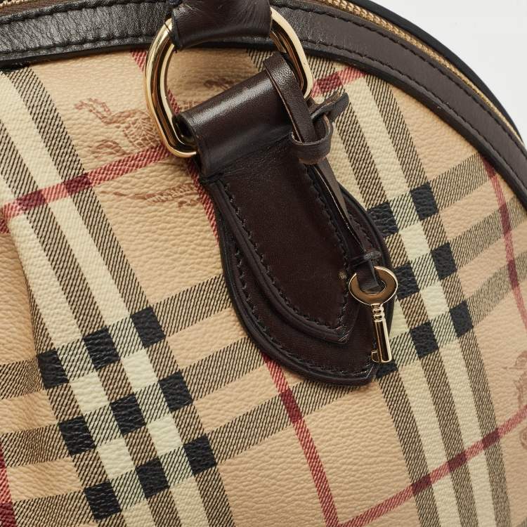 Pre Owned Burberry Beige/Brown Haymarket Check PVC Thornley Satchel