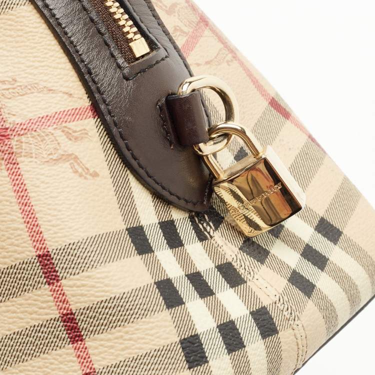 Pre Owned Burberry Beige/Brown Haymarket Check PVC Thornley Satchel