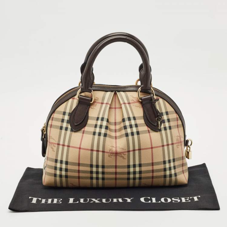 Pre Owned Burberry Beige/Brown Haymarket Check PVC Thornley Satchel