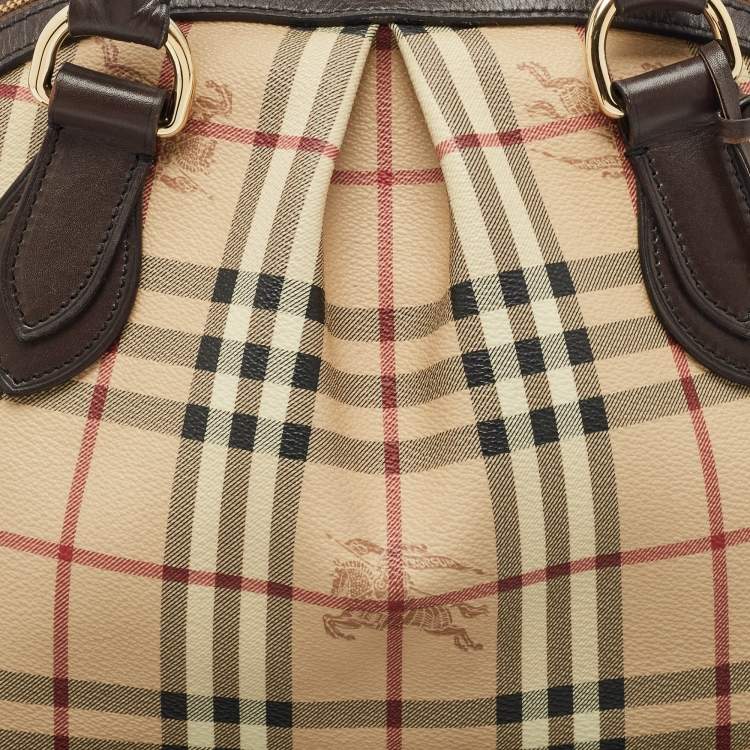 Pre Owned Burberry Beige/Brown Haymarket Check PVC Thornley Satchel